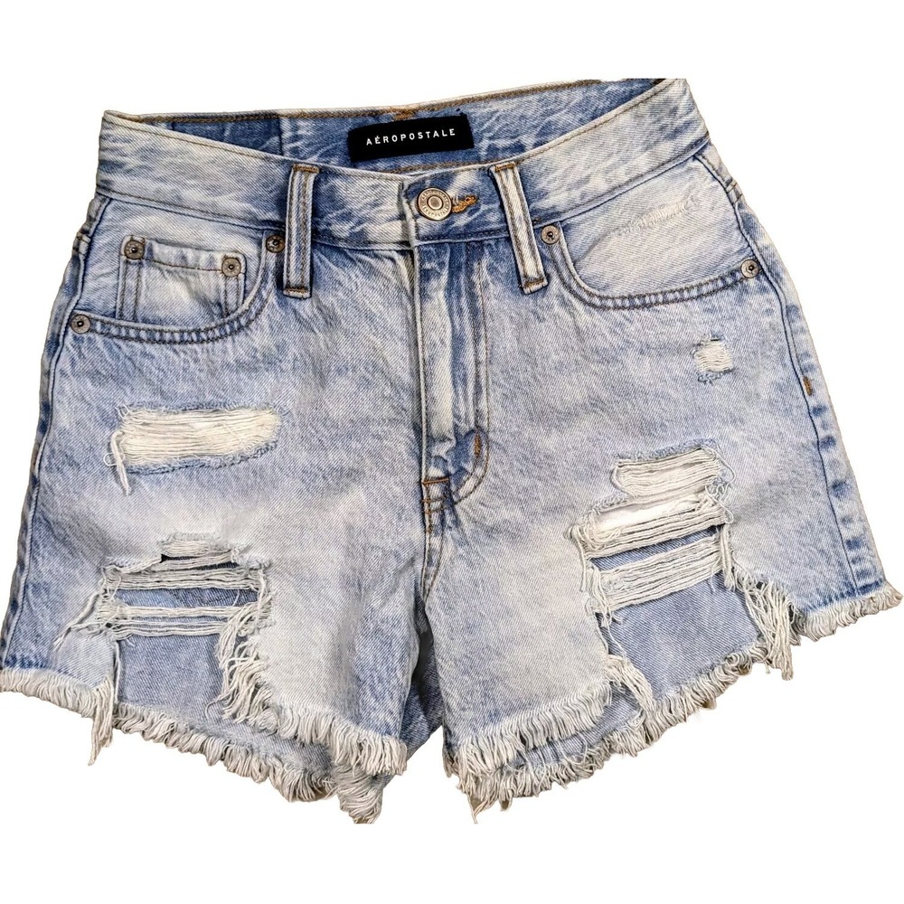 Aeropostale Womens 90's High Rise Cut Off Jean Shorts 00 Distressed Festival